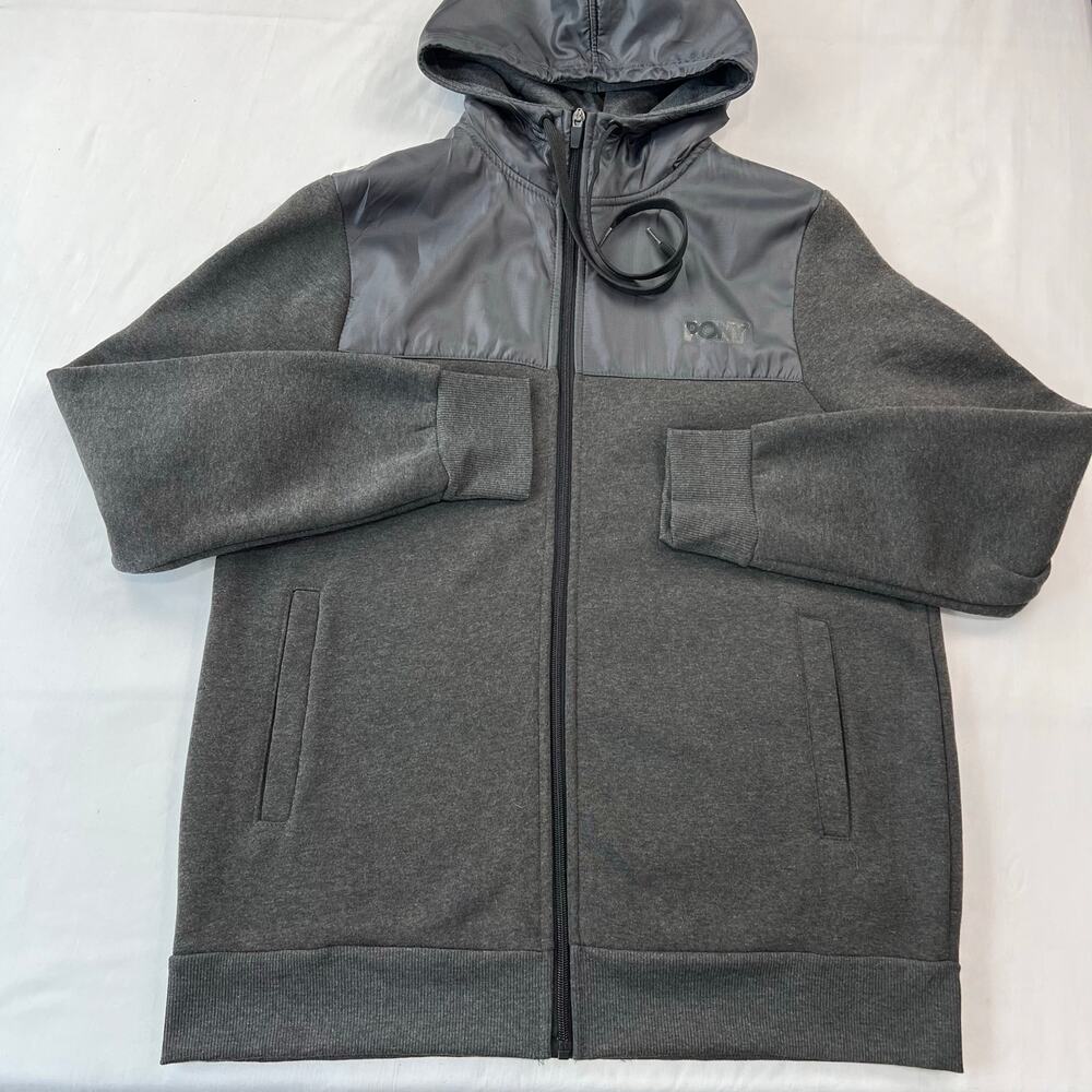 Pony Gray Zip up hooded sweatshirt men's size Medium